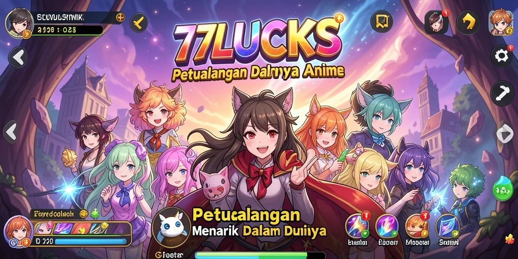 Gameplay seru 77LUCKS dengan karakter anime ikonik.