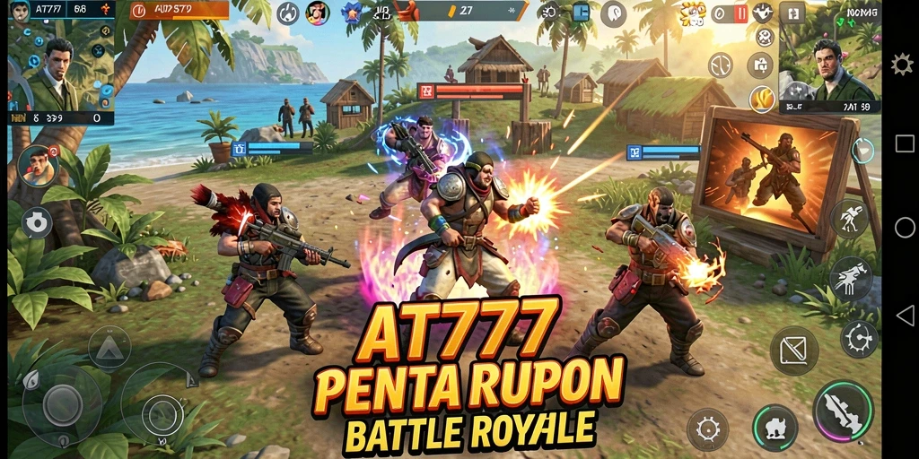 Tangkapan layar gameplay AT777 menampilkan aksi seru pertempuran Battle Royale.