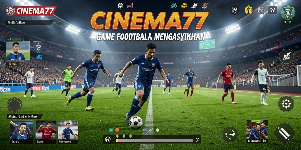 Screenshot gameplay CINEMA77 menampilkan aksi seru di lapangan Football.