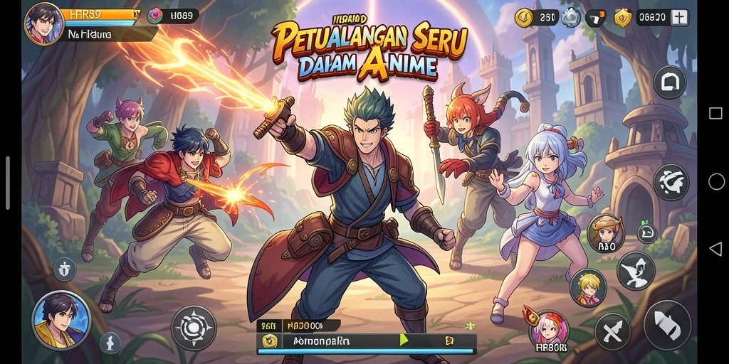 Tampilan gameplay seru dengan karakter anime yang dinamis.