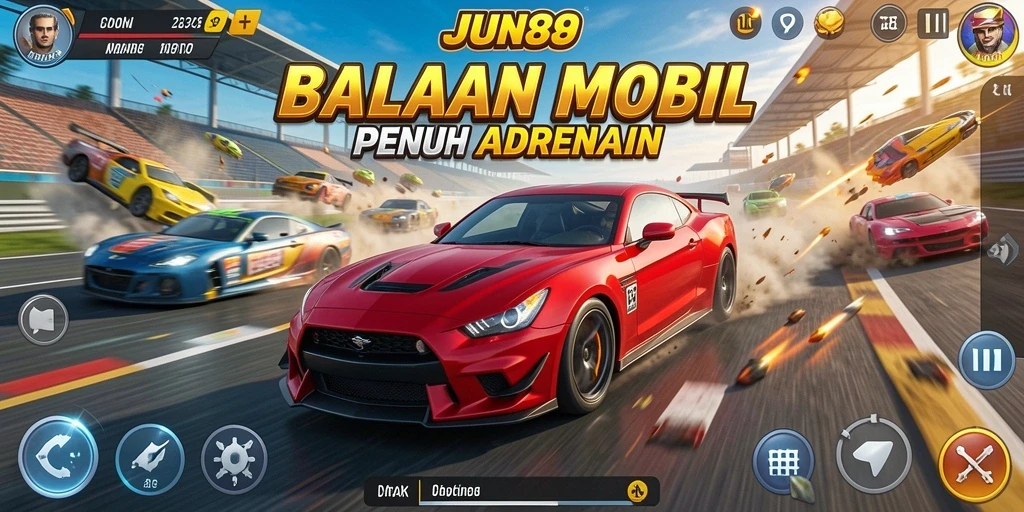 Tangkapan layar gameplay <strong>JUN88</strong> menampilkan aksi balapan yang mendebarkan.