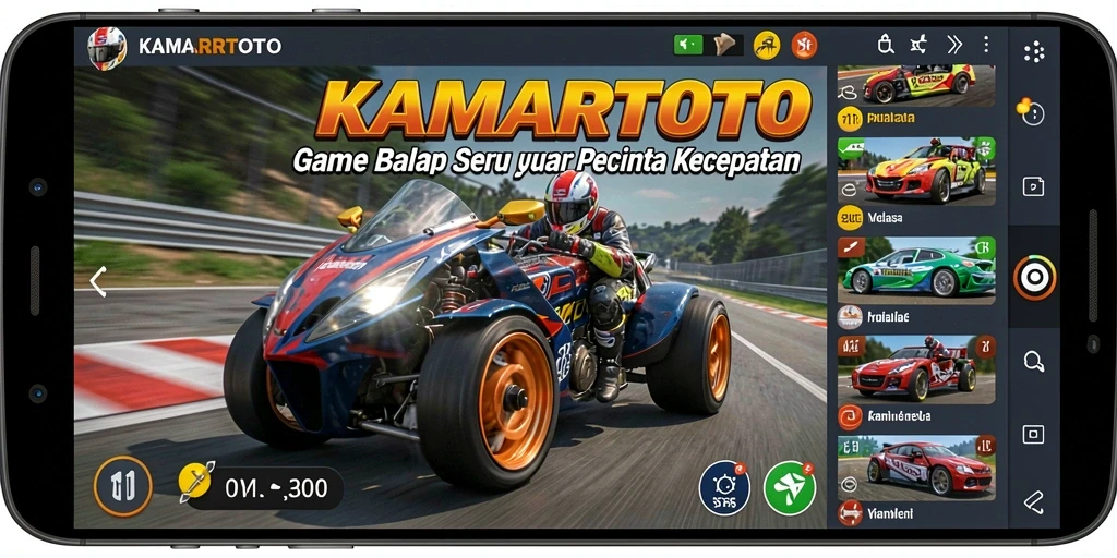 Tangkapan layar KAMARTOTO menampilkan aksi balapan yang mendebarkan di lintasan yang menantang.