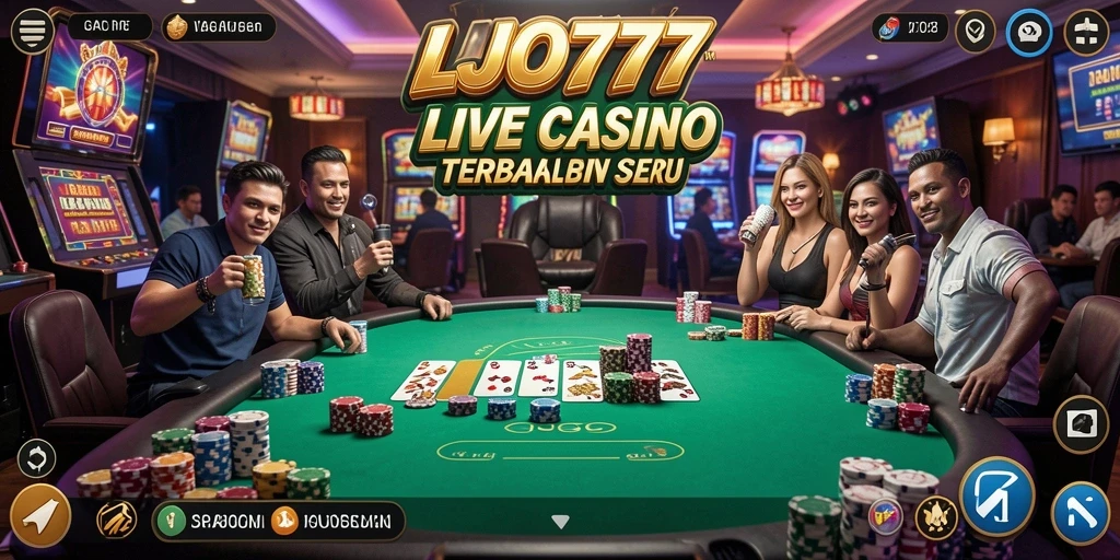 Tampilan utama gameplay LJO777 dengan dealer langsung dan pemain aktif.