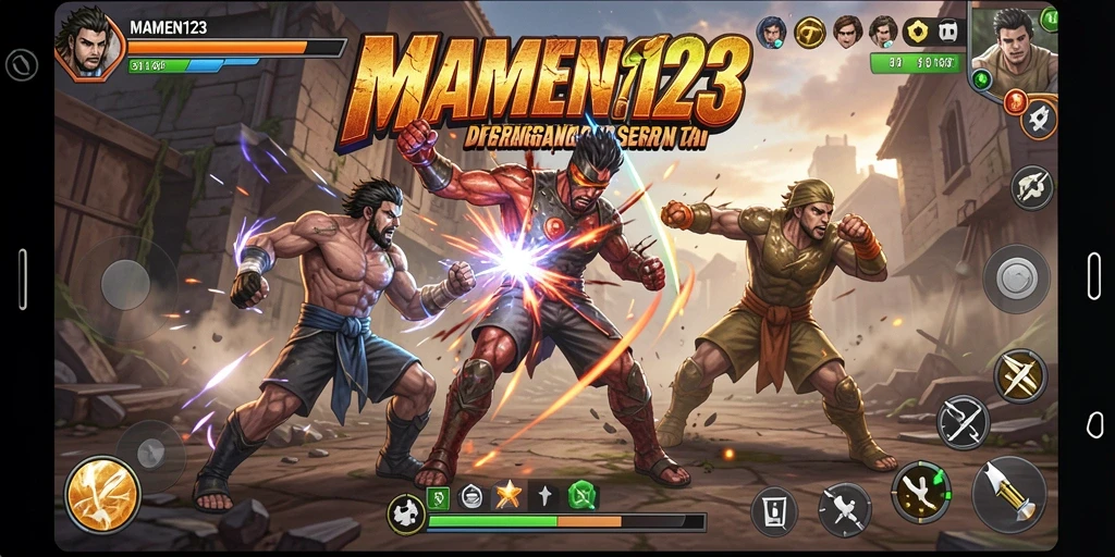 Screenshot gameplay MAMEN123 menunjukkan aksi pertarungan yang intens dan seru.