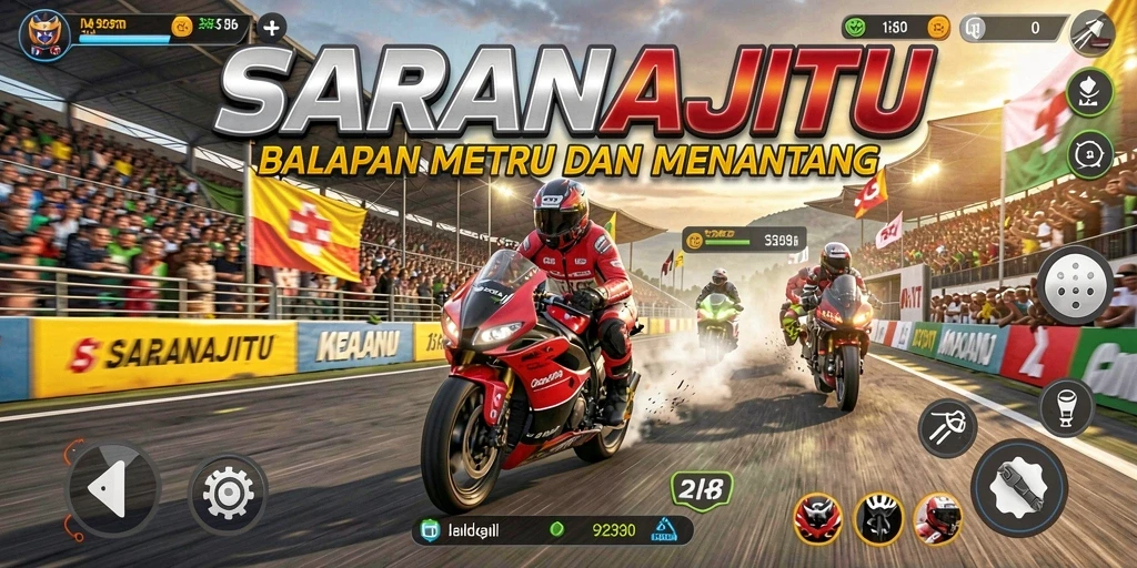 Tampilan menarik gameplay balapan motor di SARANAJITU.