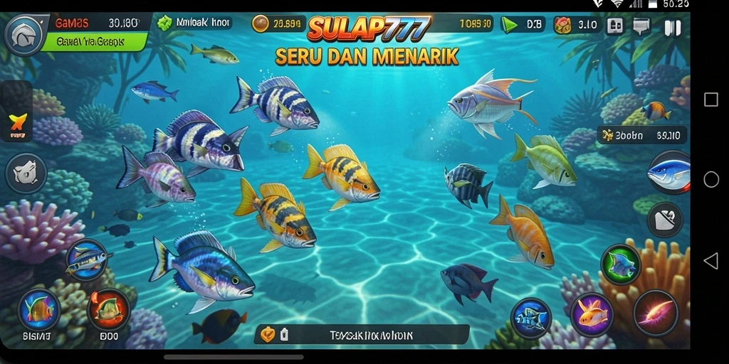 Gambar gameplay SULAP777 menampilkan aksi menembak ikan yang seru.